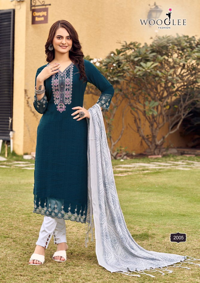 Sagaai By Wooglee Viscose Embroidery Kurti With Bottom Dupatta Wholesale Market In Surat